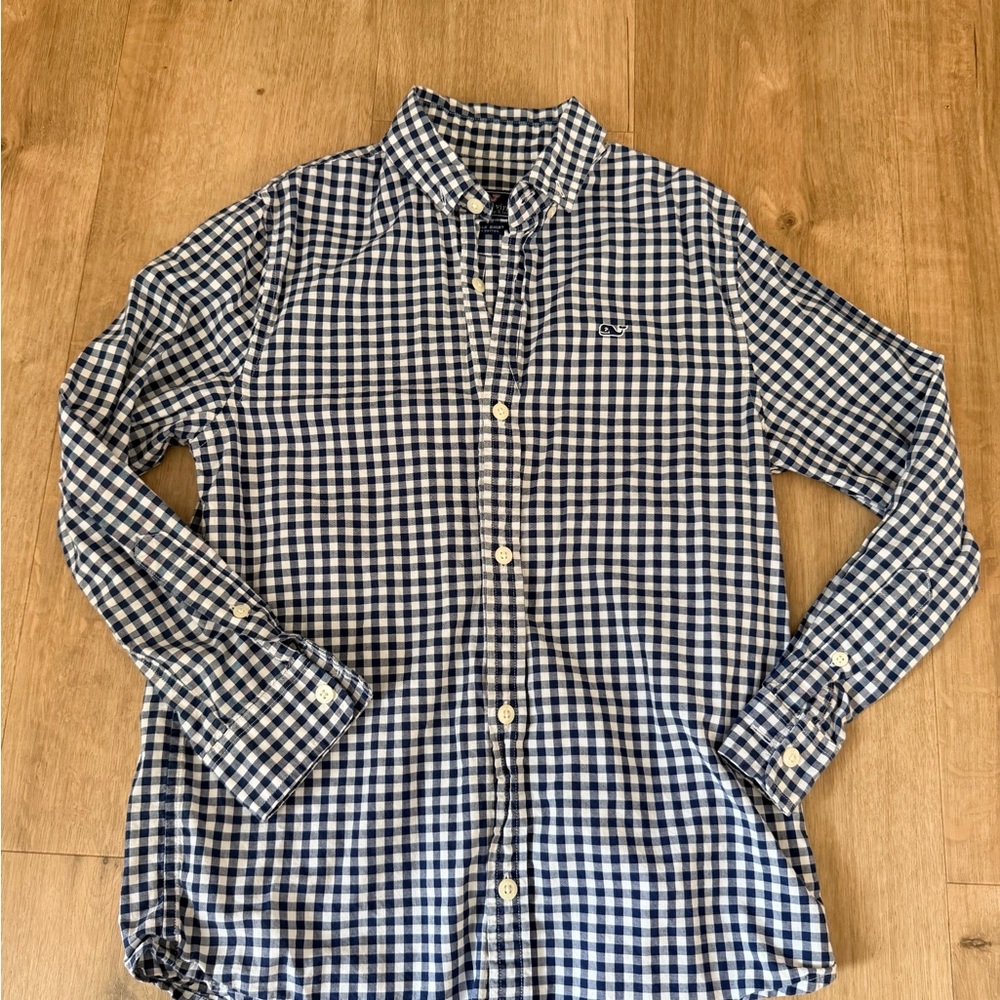 Vineyard Vines Navy and White Plaid Button Down Whale Shirt